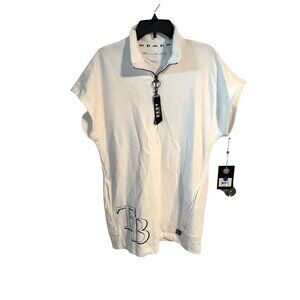 DKNY Sport Tampa Bay Rays Logo White Half Zip Tunic Sweatshirt Shirt Dress Large
